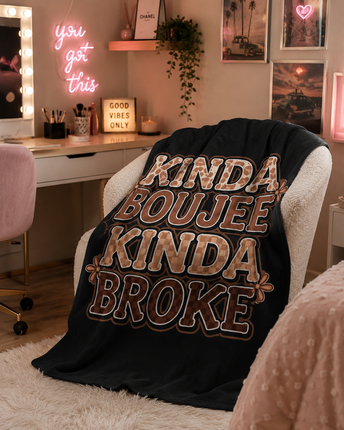 Plush Blanket — "Kinda Boujee Kinda Broke" Retro Throw